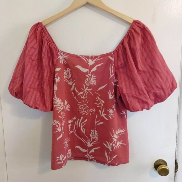 Andrew Marc New York Pullover Blouse Short Puff Balloon Sleeves M Boho - Picture 3 of 6